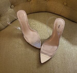 Jennifer Lopez Cream Stiletto Heels with Transparent Strap